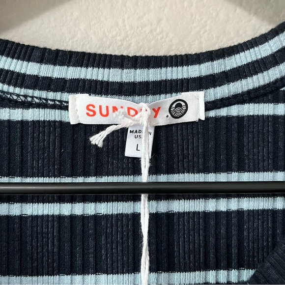 Sundry Variegated Rib Stripe High Crew Neck Tank Top Deep Navy Blue Size Large - Picture 8 of 10